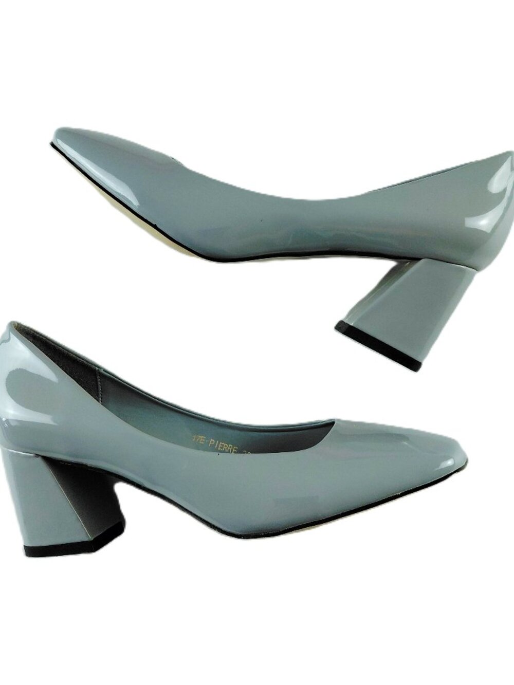 CLN Pierre Square Toe Pumps Shoes Women's Size 7.5 Gray Faux Patent Leather